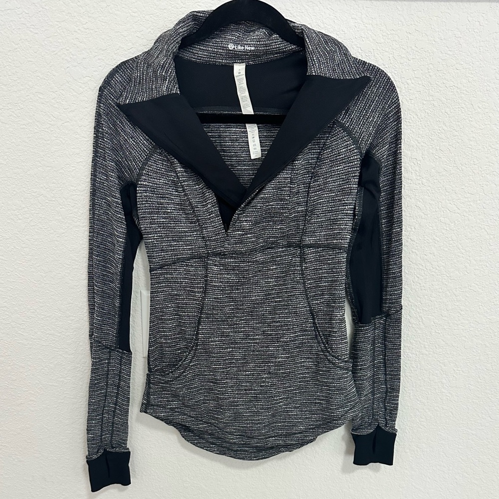 Lululemon Base Runner Half Zip Pullover Jacket Coco Pique Black White Size 4 - Picture 4 of 13